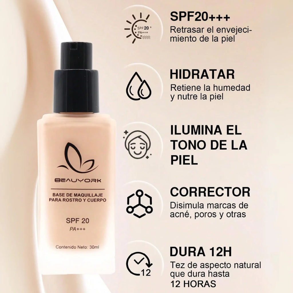 Fond de Teint Femme SPF20 PA+++ Full Coverage Mat Longue Tenue Beauyork