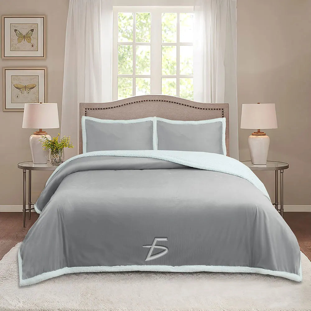 Parure Housse de Couette Teddy 3 Pièces — Confort & Style 180x220 Gris