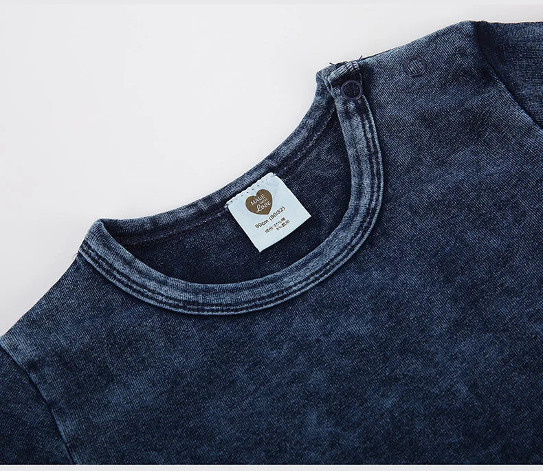 Ensemble 2 pièces bébé garçon – T-shirt manches courtes effet denim & short coton élastique, tenue été 1-3 ans