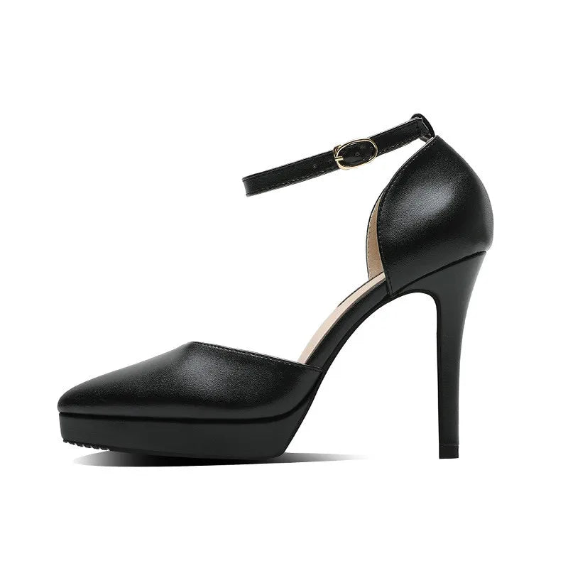 Sandales Femme Bride Cheville Bout Pointu 10cm — Plateforme, Cuir Mat, Petite Taille 32-33