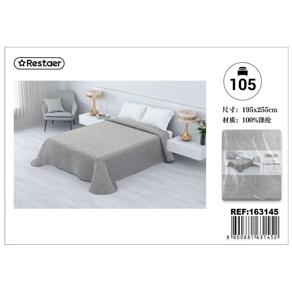 Couvre-Lit Matelassé Gris 195x255cm — Literie Premium pour Lit 105cm