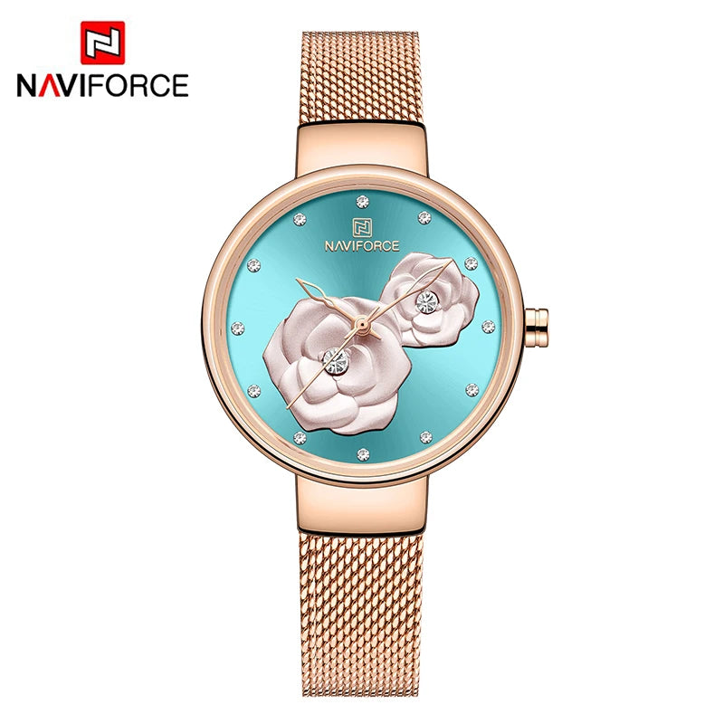 Montre Femme NAVIFORCE Rose 3D Luxe — Créative, Étanche, Business, Relogio Feminino