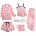 Pyjama Satin Femme 7 Pièces Col Revers Imprimé Cerises — Soie Douce