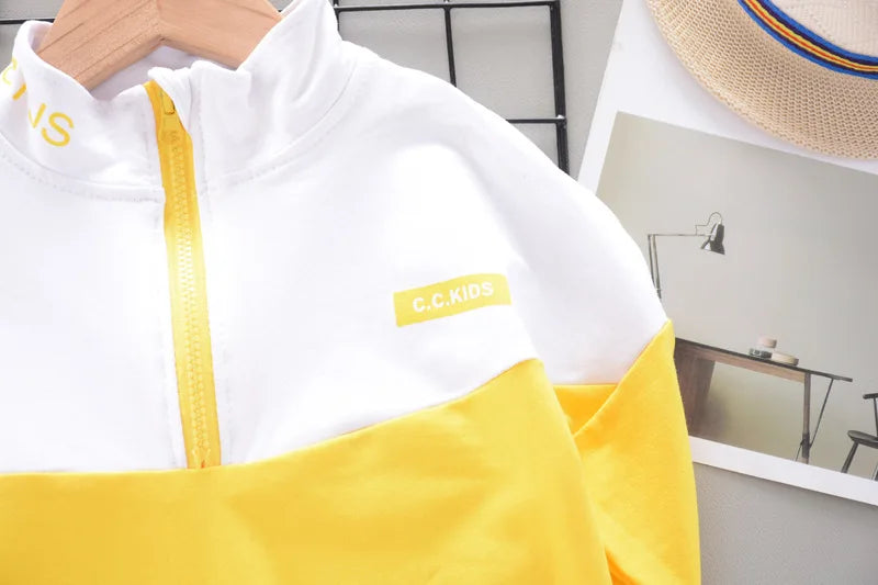 Ensemble Enfant Veste + Pantalon — Coton Uni, Printemps Automne, Garçon Fille 2 Pièces