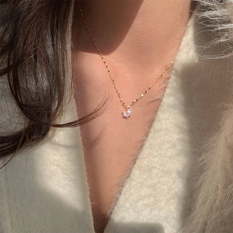 ANENJERY Collier Clavicule Femme Zircon Solitaire Argent — 6 Griffes, Mariage & Soirée