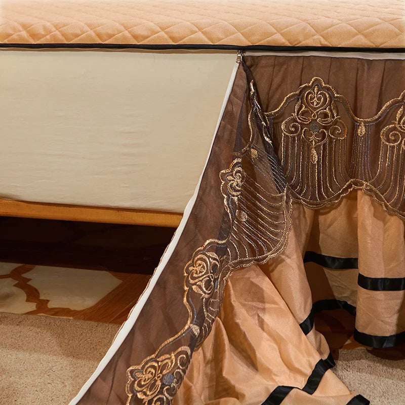 Cache-Sommier Velours Jacquard Brodé Fleurs — Style Européen Lavable Luxe