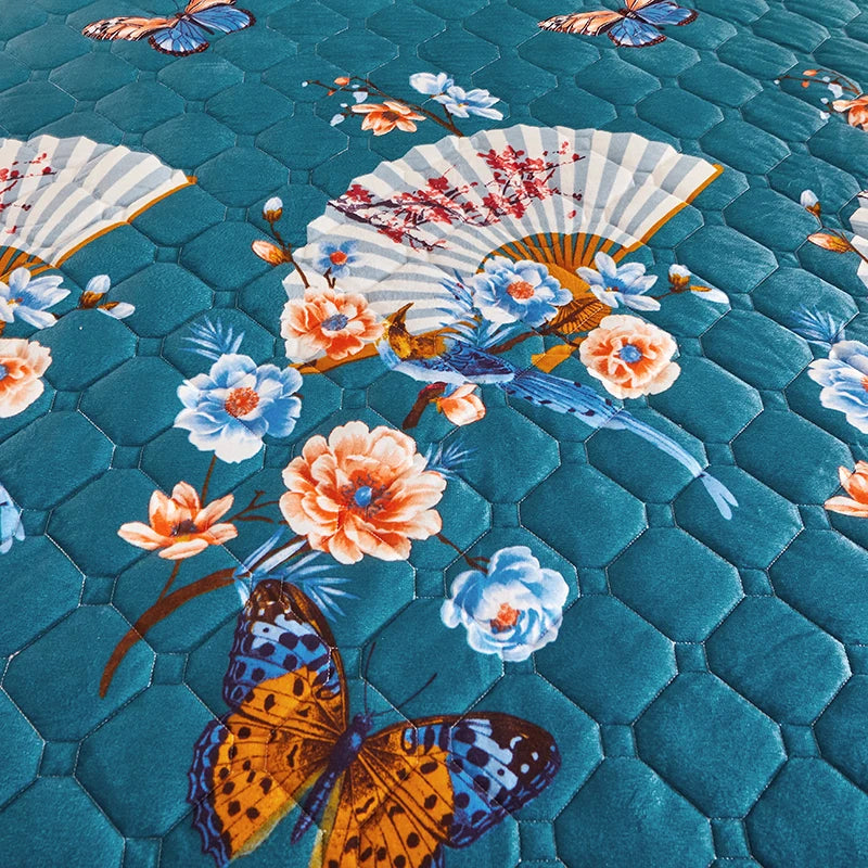 Cache-Sommier Velours Luxe Brodé — Style Américain Floral Hôtel