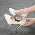 Sandales Femme Bride Cheville Bout Pointu 10cm — Plateforme, Cuir Mat, Petite Taille 32-33