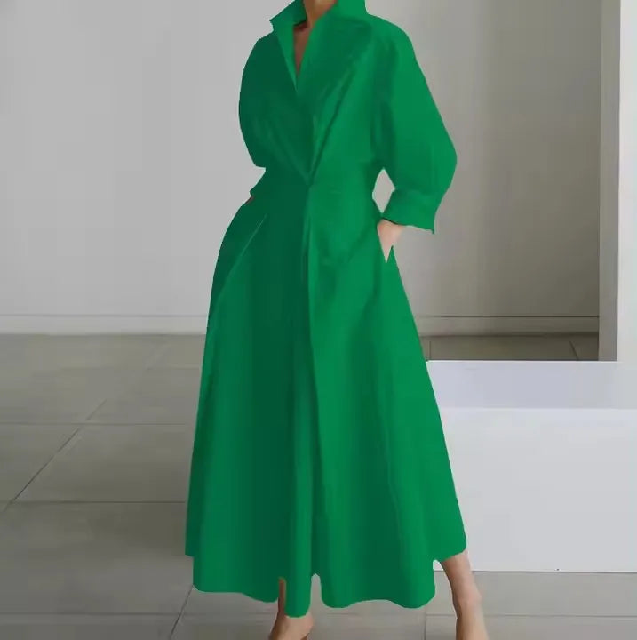 Robe Longue Femme Manches Longues Imprimé Pois Élégante — Col V Casual