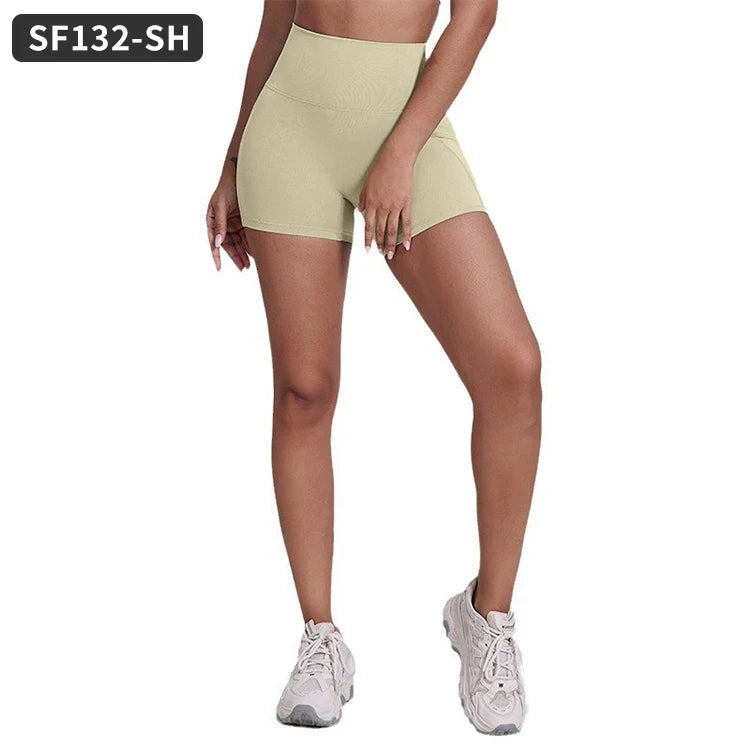 Short Cycliste Yoga Femme Taille Haute — Gainant Élastique Sport
