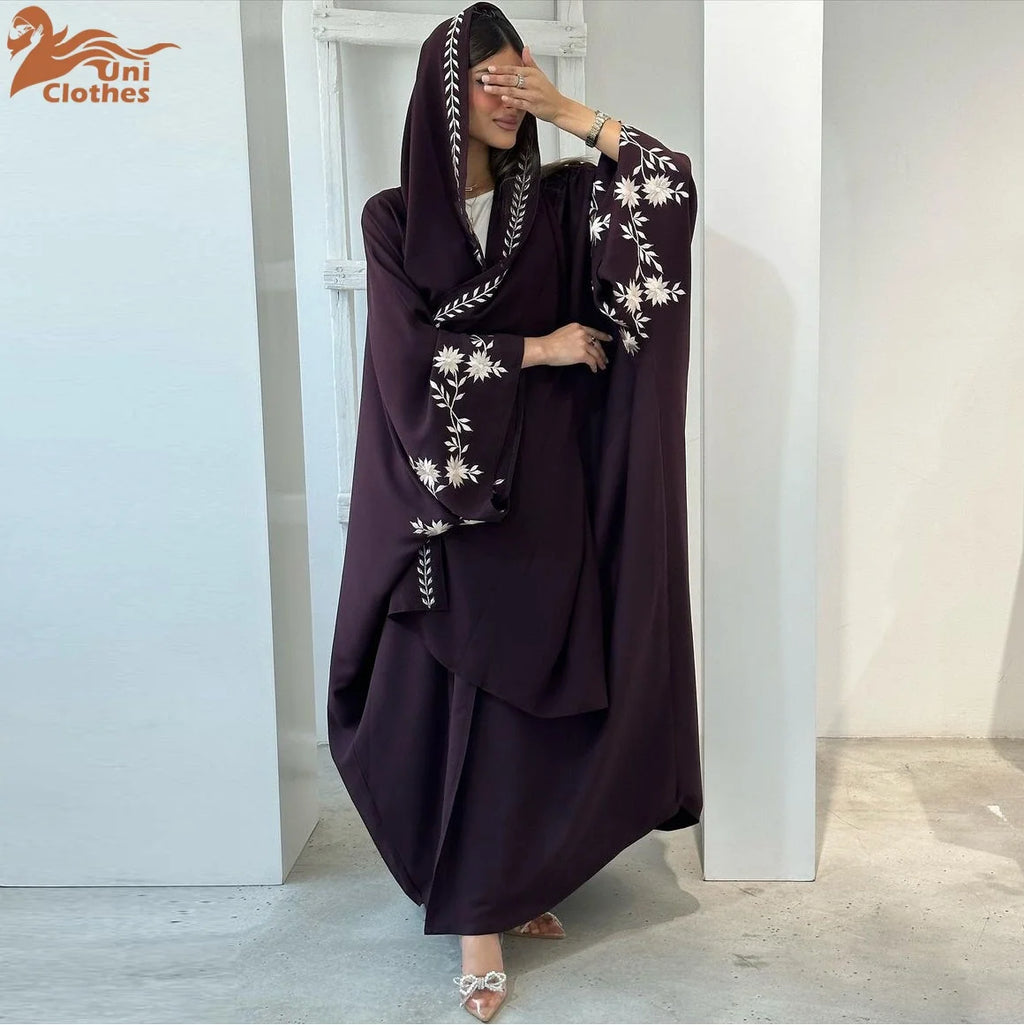 Abaya Robe Longue Femme Musulmane UNI — Broderie Luxe Dubai avec Hijab