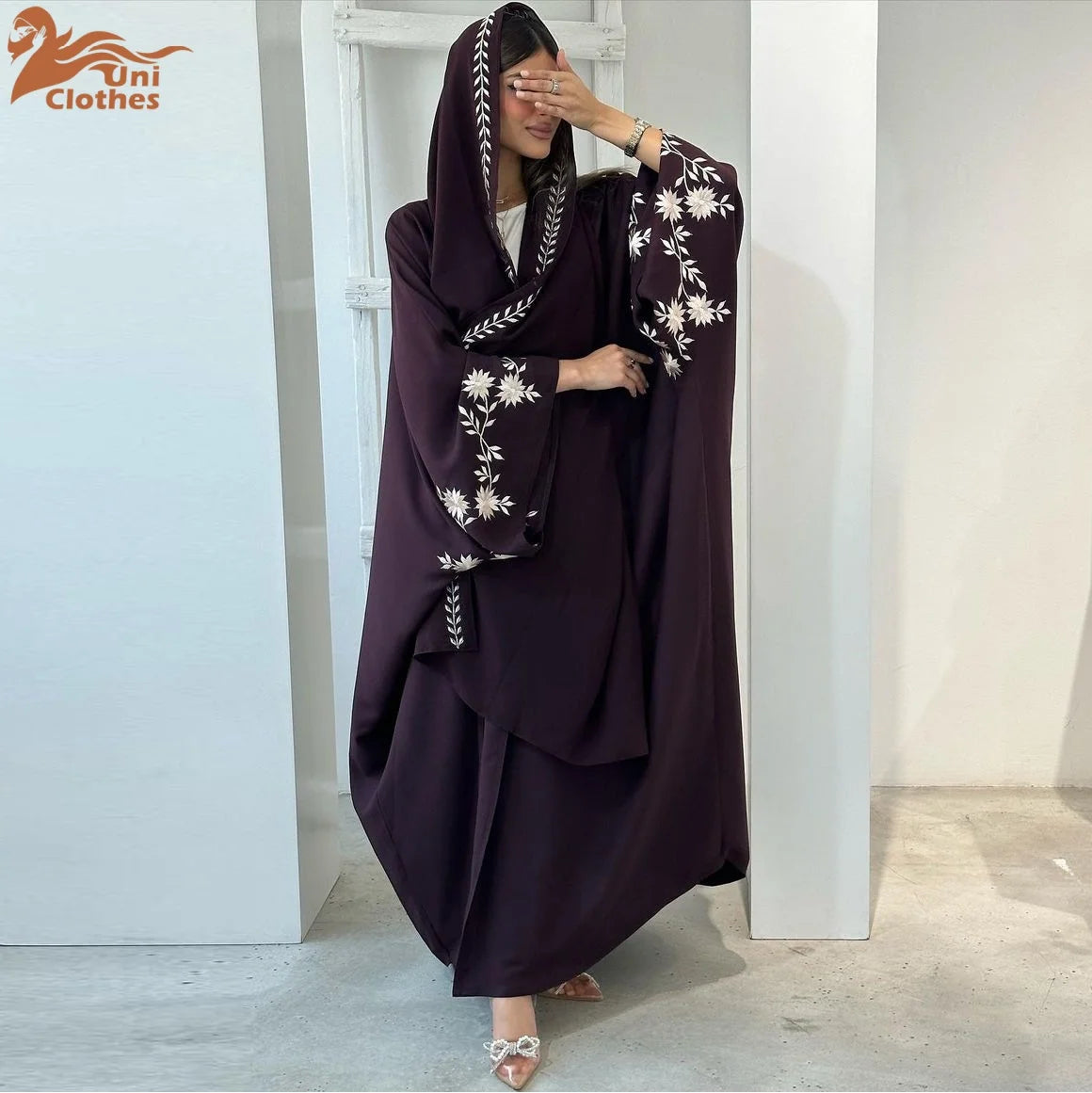 Abaya Robe Longue Femme Musulmane UNI — Broderie Luxe Dubai avec Hijab