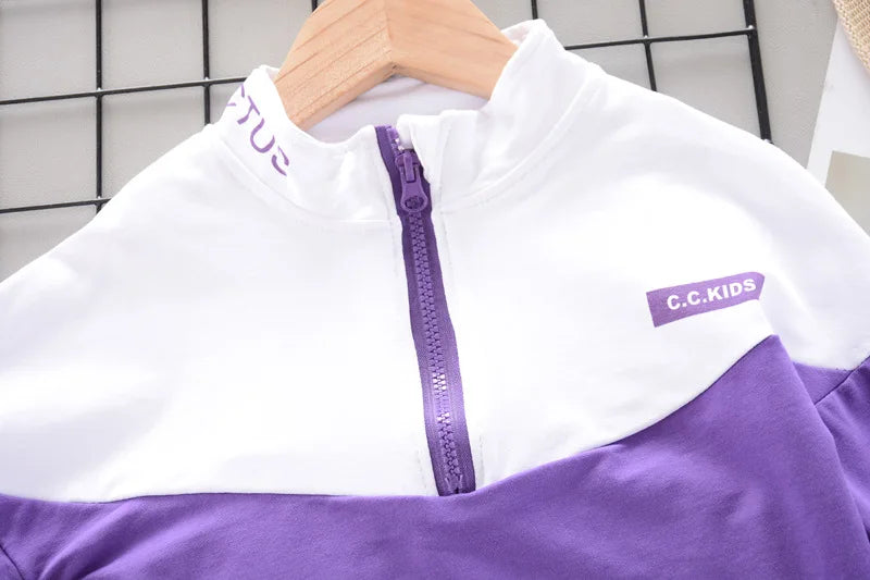 Ensemble Enfant Veste + Pantalon — Coton Uni, Printemps Automne, Garçon Fille 2 Pièces