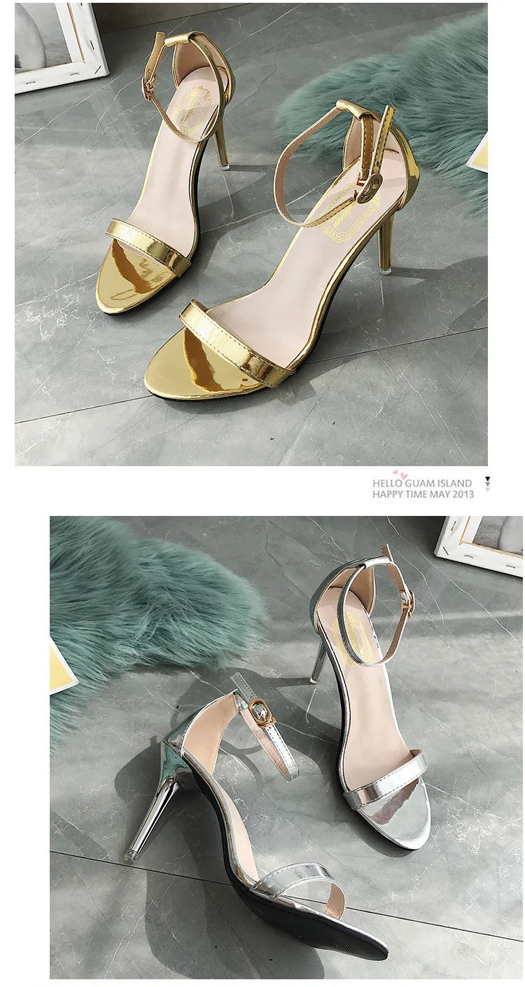 Sandales Gladiateur Argentées Femme — Boucle, Talon Haut, Bureau & Casual Été