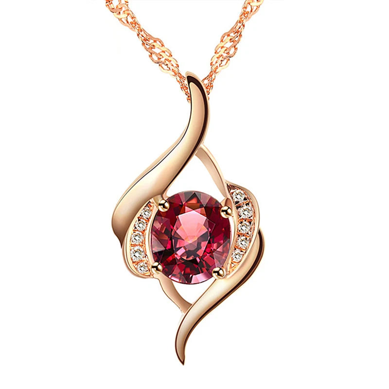 HuiSept Collier Pendentif Argent 925 Rubis & Zircon — Bijou Femme Mariage & Soirée