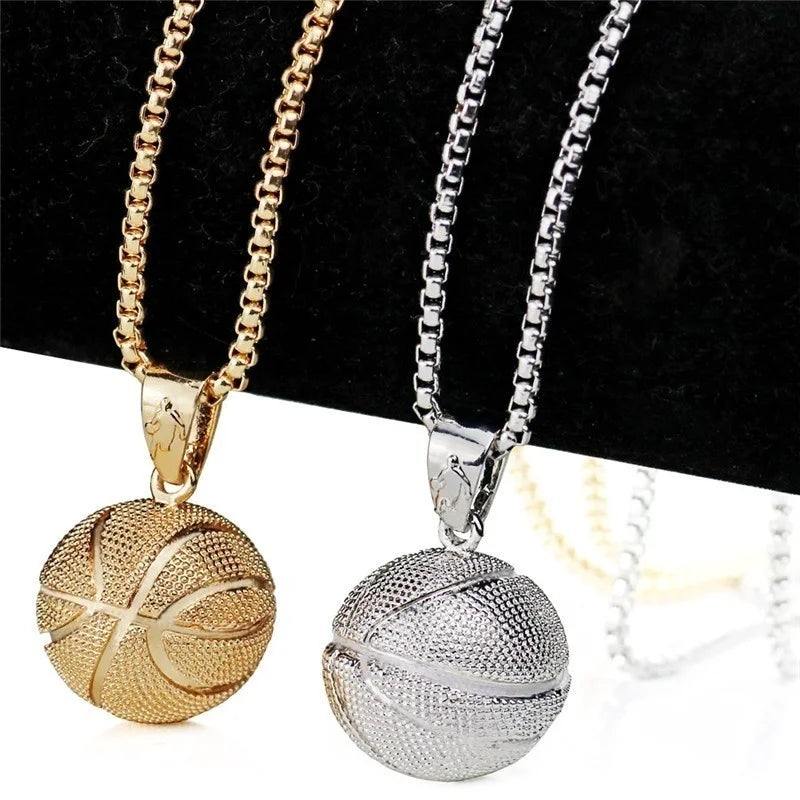 Collier Pendentif Ballon Homme Hip-Hop — Basketball, Football, Chaîne Sport 3D