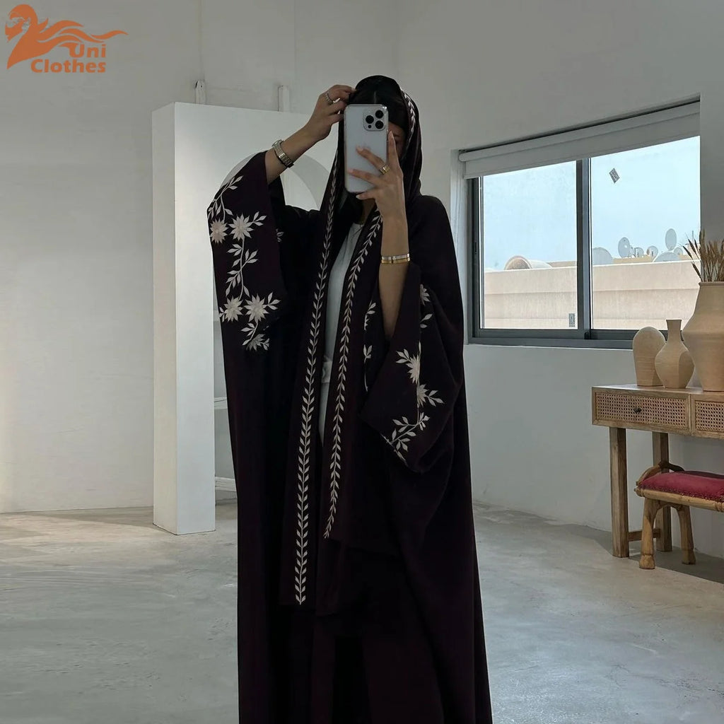 Abaya Robe Longue Femme Musulmane UNI — Broderie Luxe Dubai avec Hijab