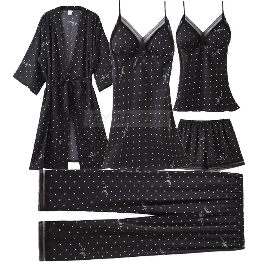 Ensemble Pyjama Femme Satin Dentelle — Robe de Chambre Kimono + Pantalon, Été