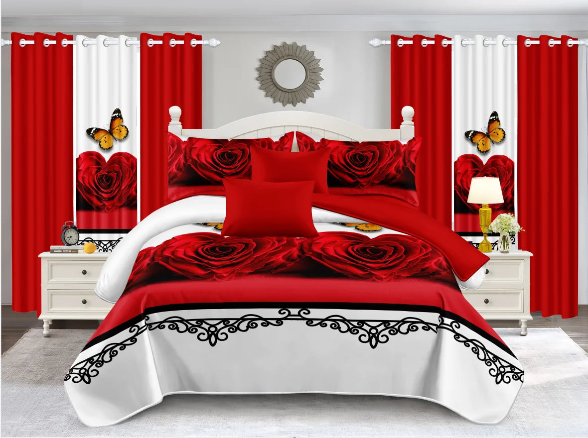 Parure de Lit 10 Pièces Fleurs & Plantes — Housse Couette, Draps & Rideaux