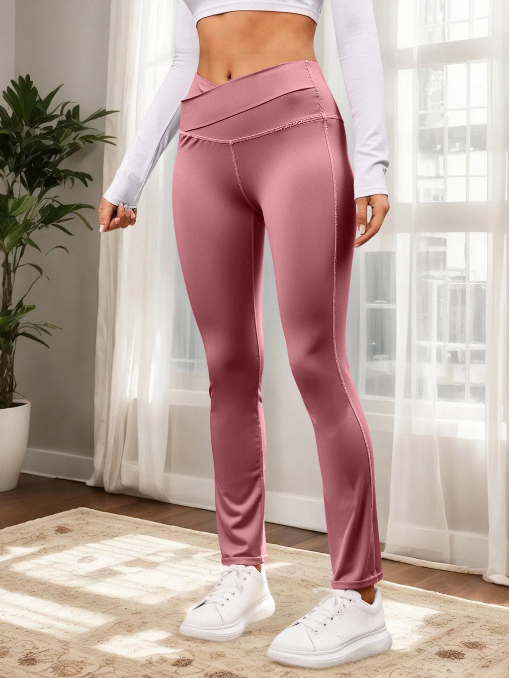 Pantalon Yoga Femme Taille Haute — Jambes Évasées Gainant Bicolore Sans Coutures