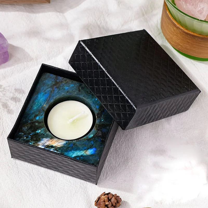 Bougeoir en Cristal Naturel Poli | Améthyste & Quartz | Déco Feng Shui