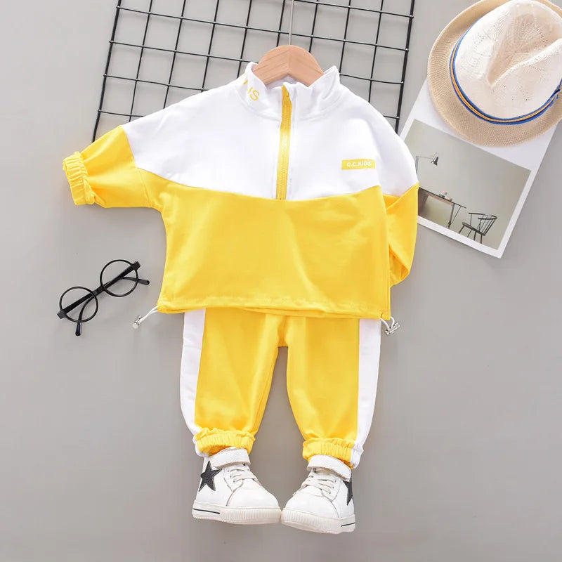 Ensemble Enfant Veste + Pantalon — Coton Uni, Printemps Automne, Garçon Fille 2 Pièces