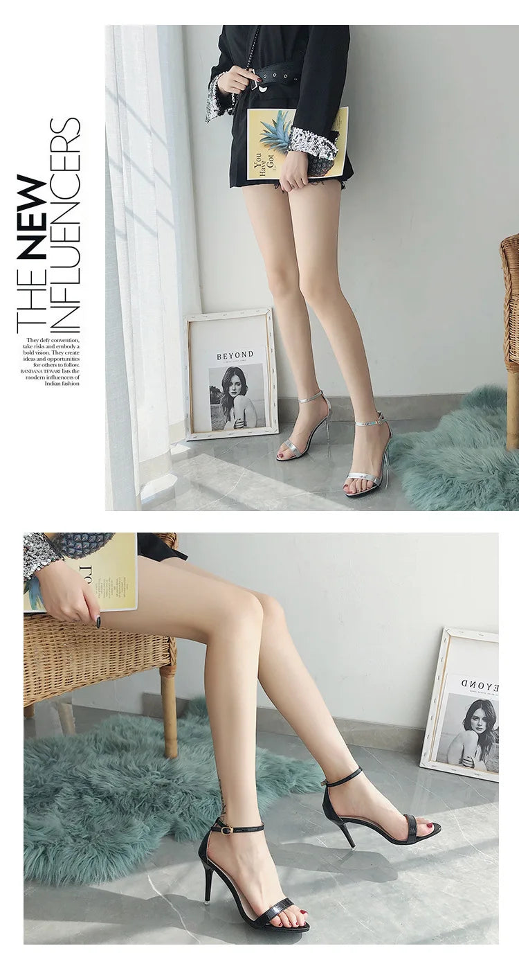 Sandales Gladiateur Argentées Femme — Boucle, Talon Haut, Bureau & Casual Été