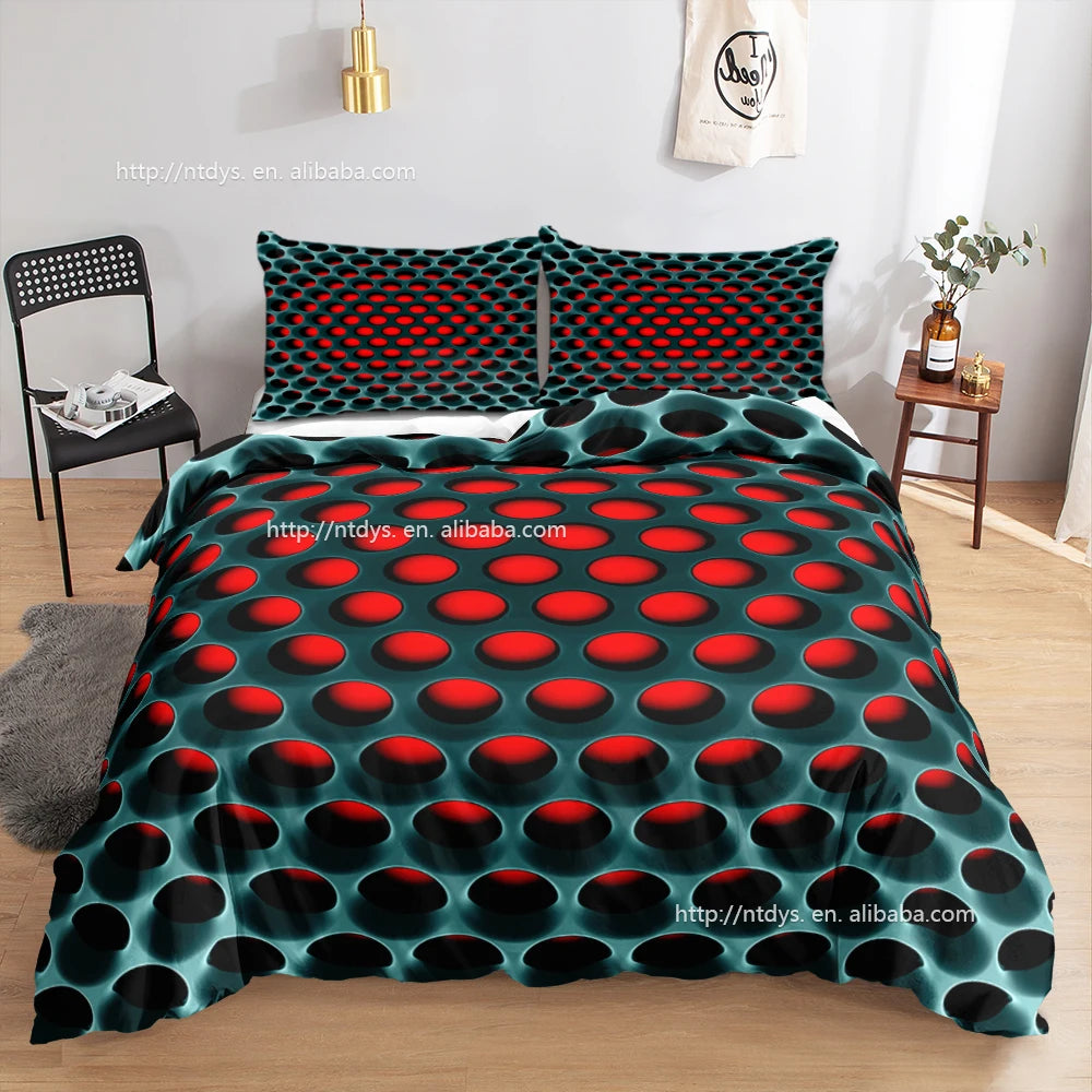 Parure de Lit 3D Géométrique Nid d'Abeille — Bleu Néon Luxe 3 Pièces