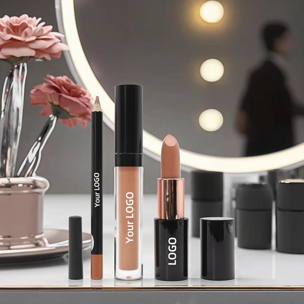 Kit Lèvres Mat Luxe — Crayon Contour + Rouge à Lèvres Liquide, 10 Couleurs, Végan