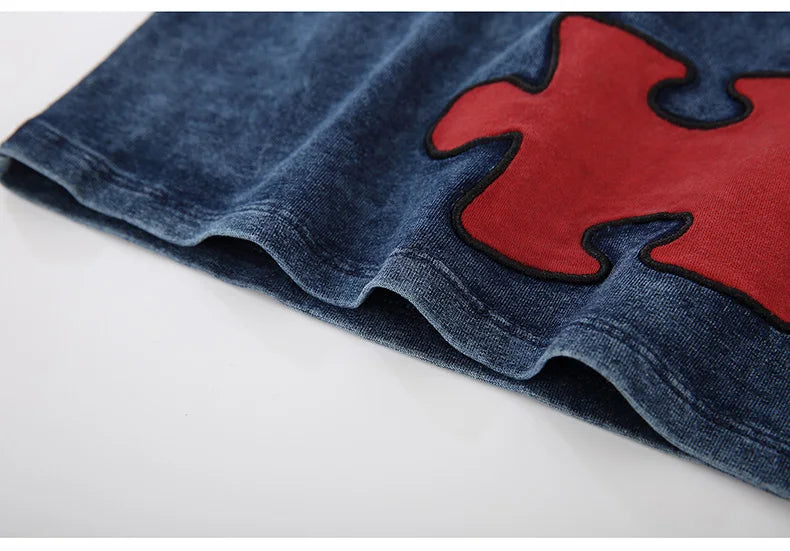 Ensemble 2 pièces bébé garçon – T-shirt manches courtes effet denim & short coton élastique, tenue été 1-3 ans