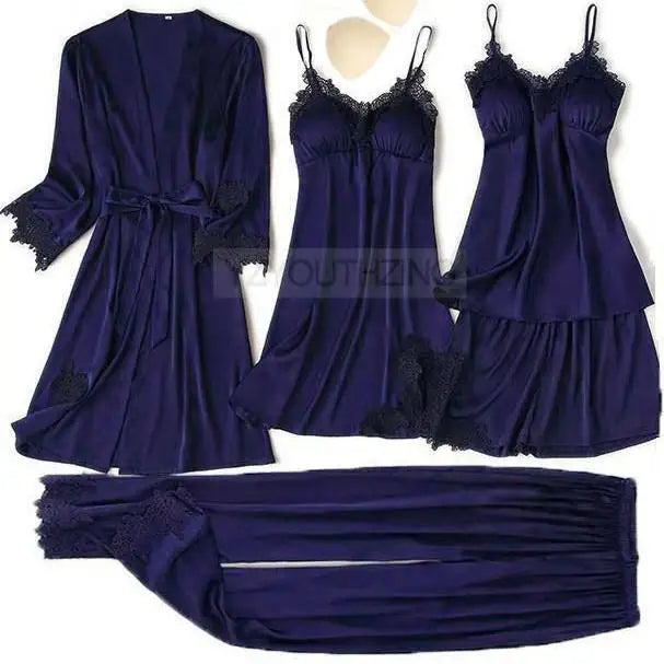 Ensemble Pyjama Femme Satin Dentelle — Robe de Chambre Kimono + Pantalon, Été