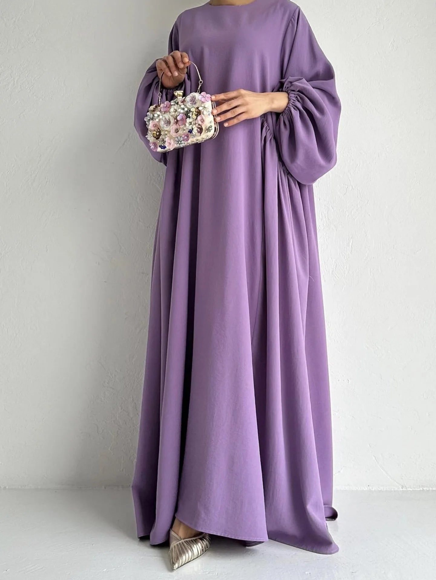 Abaya Femme Musulmane Casual Couleur Unie Polyester Simple — Vêtement Islamique