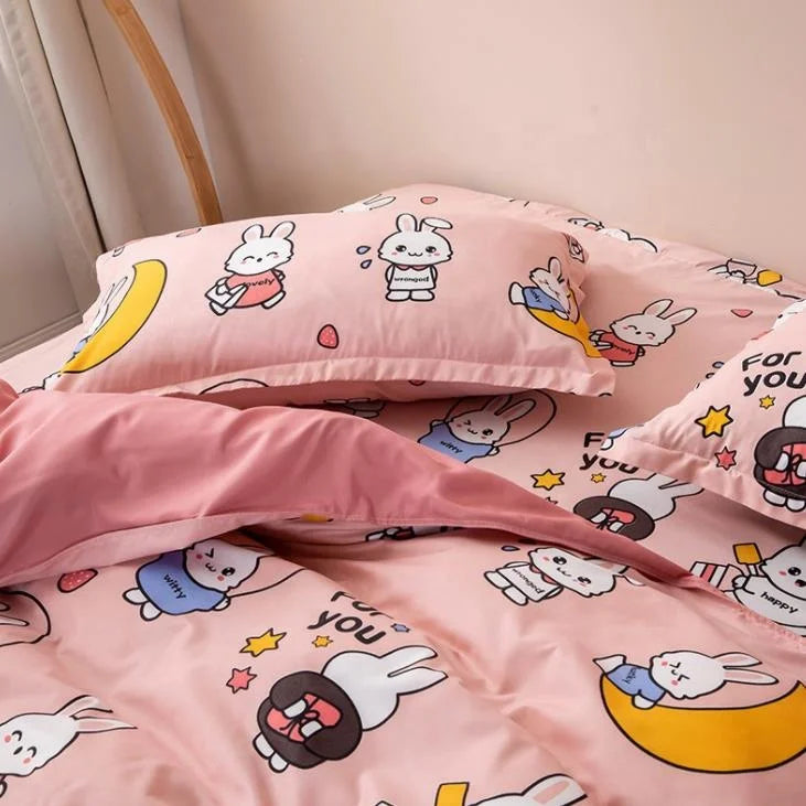Parure de Lit 4 Pièces Imprimée Polyester Coton — Douce & Moderne