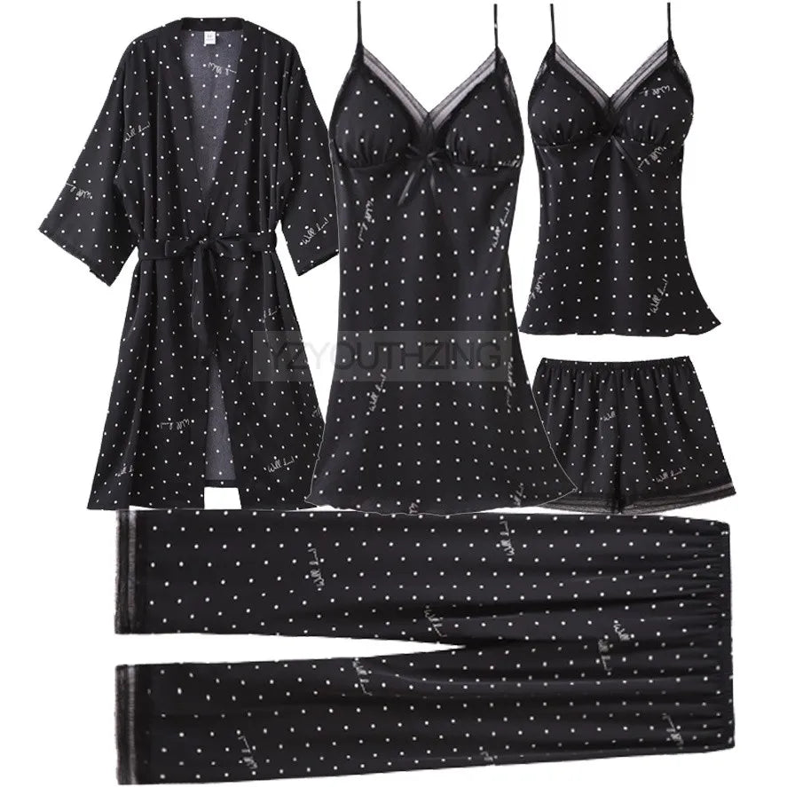 Ensemble Pyjama Femme Satin Dentelle — Robe de Chambre Kimono + Pantalon, Été
