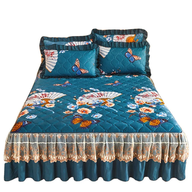 Cache-Sommier Velours Luxe Brodé — Style Américain Floral Hôtel