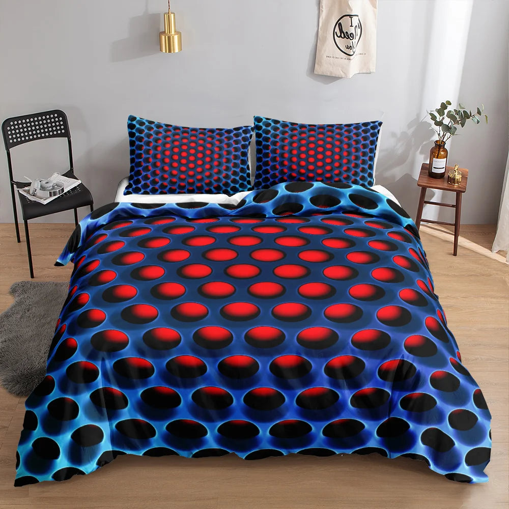 Parure de Lit 3D Géométrique Nid d'Abeille — Bleu Néon Luxe 3 Pièces