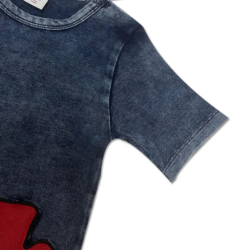 Ensemble 2 pièces bébé garçon – T-shirt manches courtes effet denim & short coton élastique, tenue été 1-3 ans
