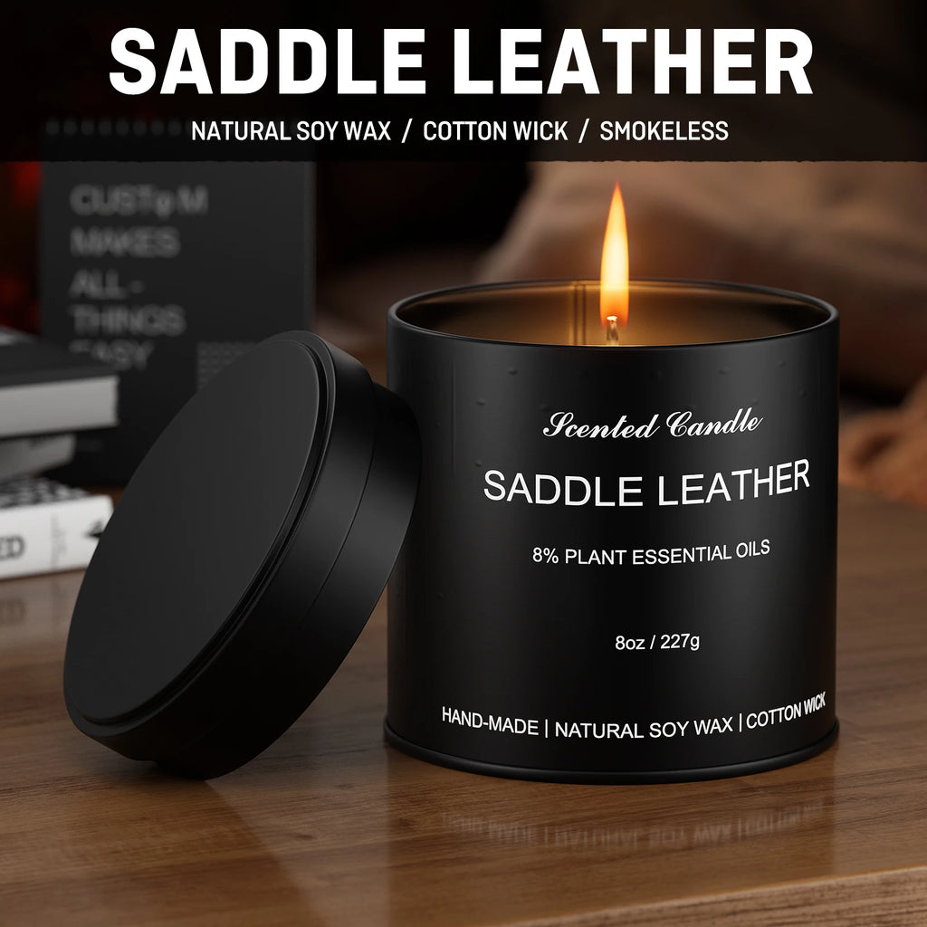 Bougie Parfumée pour Homme | Cuir de Selle | Cire de Soja | Cadeau Homme