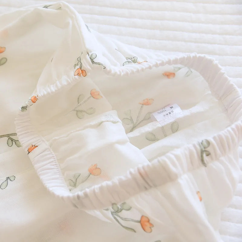 Pyjama Kimono Femme Gaze Coton — Imprimé Feuille d'Érable, Manches Longues, Automne