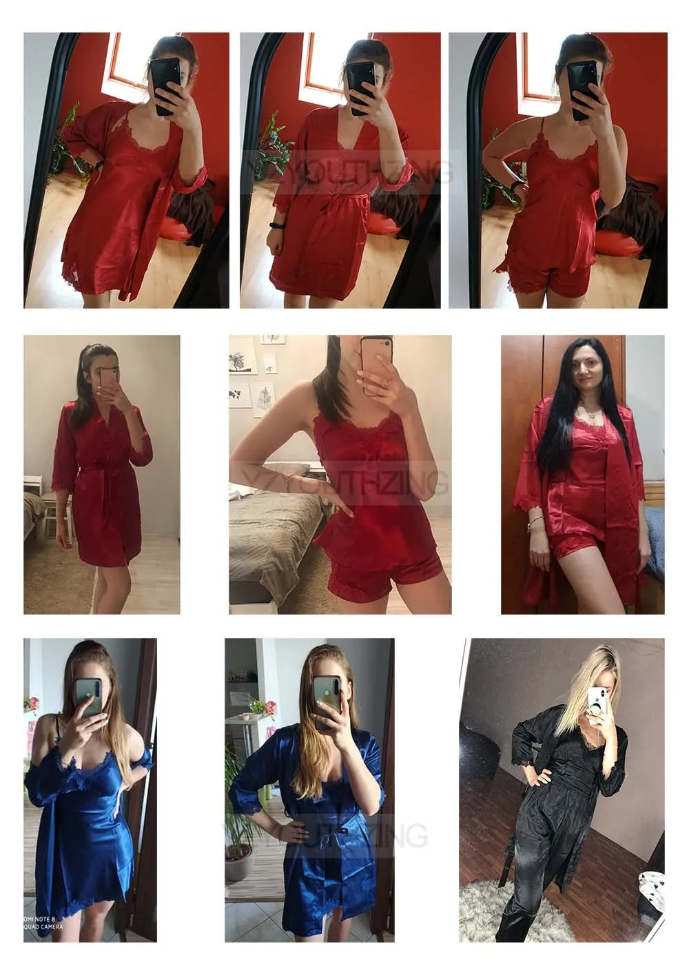 Ensemble Pyjama Femme Satin Dentelle — Robe de Chambre Kimono + Pantalon, Été