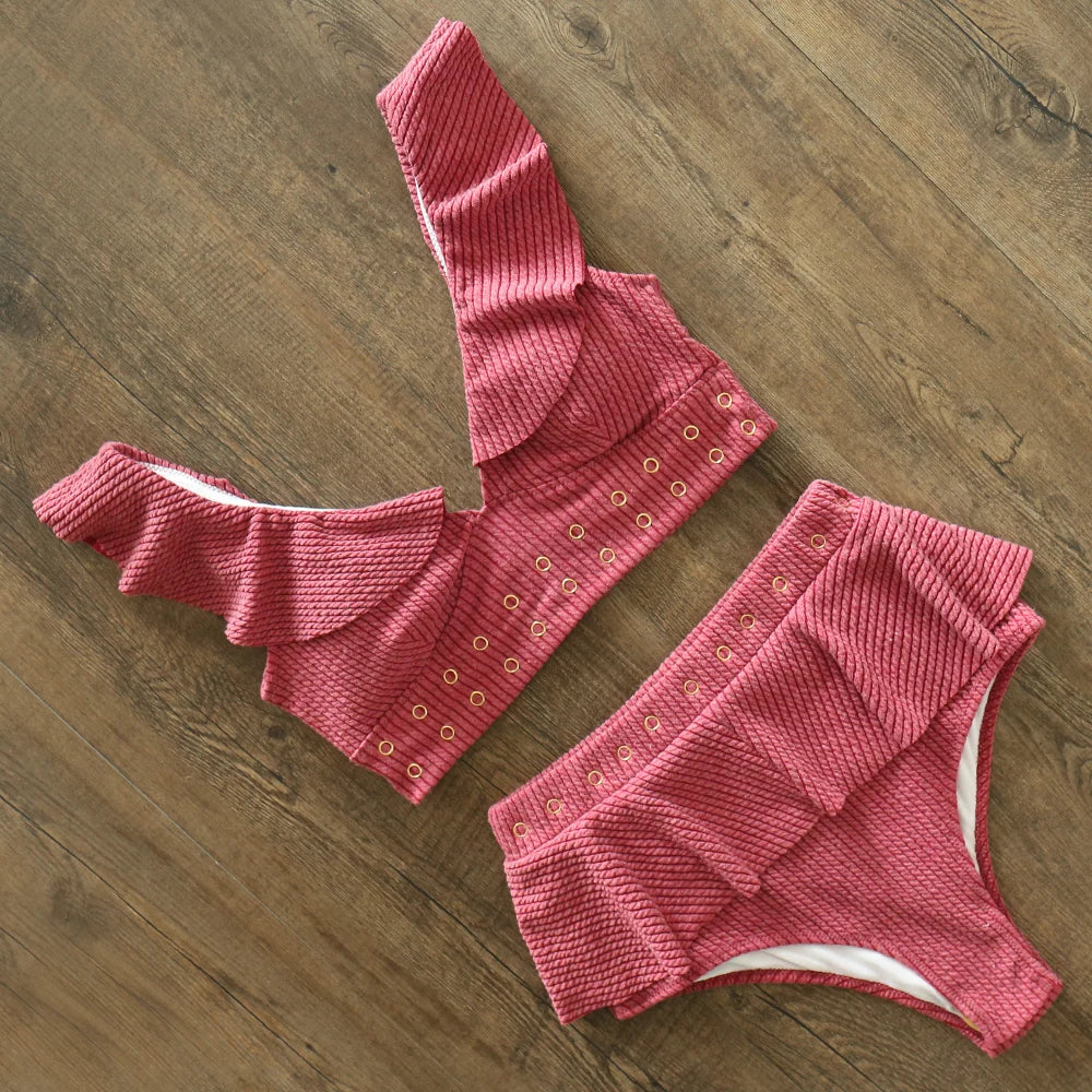 Bikini Taille Haute Push Up Volanté 2025 — Maillot de Bain Femme Plage Été