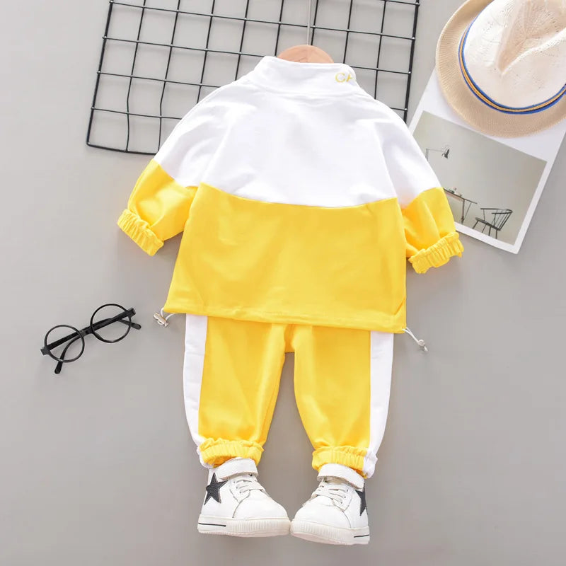 Ensemble Enfant Veste + Pantalon — Coton Uni, Printemps Automne, Garçon Fille 2 Pièces