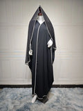 Abaya Noire Tendance Femme EID Ramadan Patchwork Hijab Ouverte avec Châle
