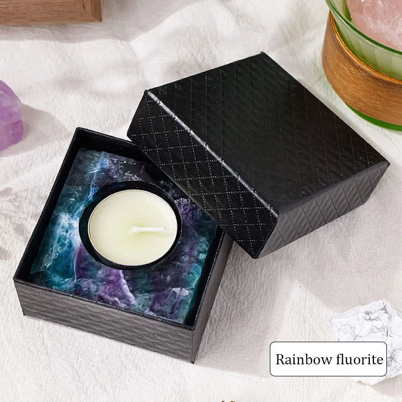 Bougeoir en Cristal Naturel Poli | Améthyste & Quartz | Déco Feng Shui