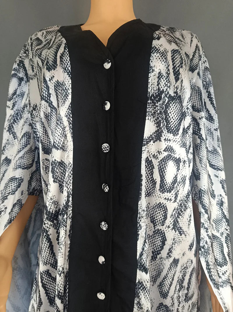 Robe Africaine Grande Taille Manches Bouffantes Imprimée Maxi — Casual Vacances