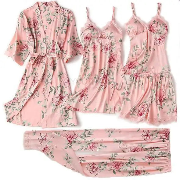 Ensemble Pyjama Femme Satin Dentelle — Robe de Chambre Kimono + Pantalon, Été