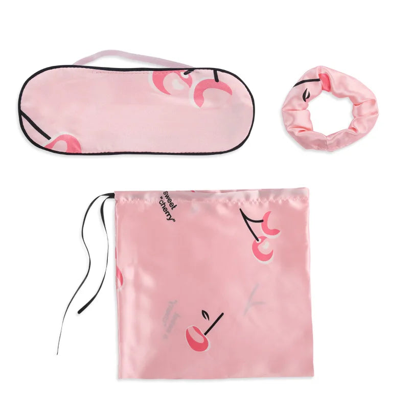 Pyjama Satin Femme 7 Pièces Col Revers Imprimé Cerises — Soie Douce