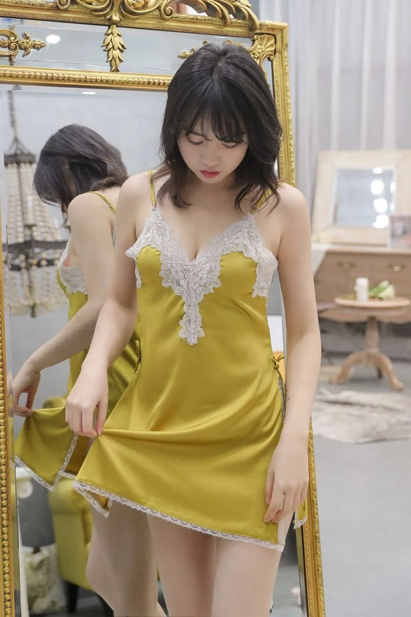 Nuisette Satin Mini Femme — Chemise de Nuit Courte, Pyjama Été Léger