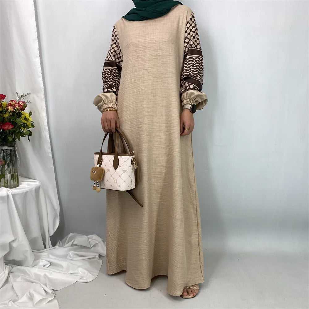 عباية نسائية مسلمة من البوليستر الناعم – مطبوع عليها الكوفية الفلسطينية لرمضان