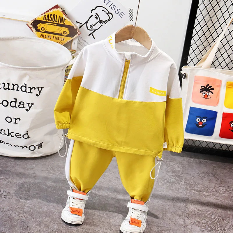 Ensemble Enfant Veste + Pantalon — Coton Uni, Printemps Automne, Garçon Fille 2 Pièces